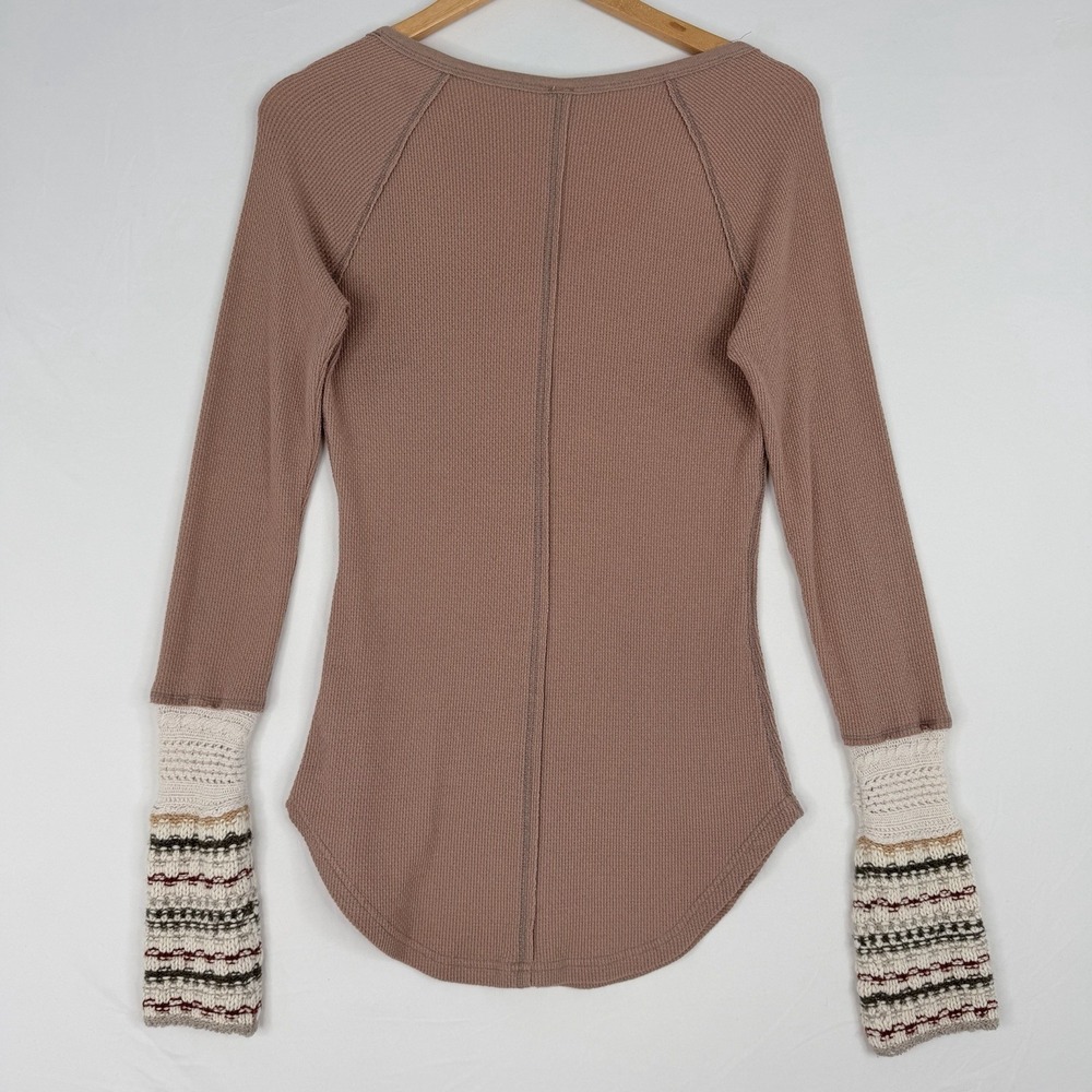 Free People Thermal Top Boho Cuff Detail Waffle Knit Long Sleeve Medium - Picture 9 of 14